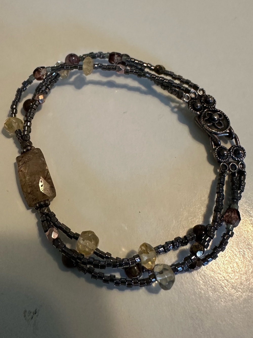 Multi Strand Sterling Silver and Earthy Colored Beaded Bracelet